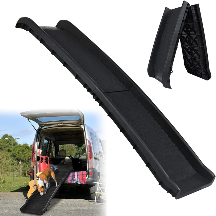 Східці для собак HENGMEI - рампа в багажник авто, 156x40 см, чорний колір