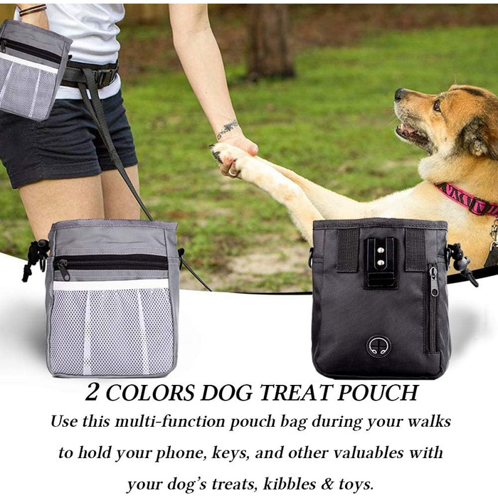 Сумка для ласощів STMK Leckerlibeutel для собак з поясом, 3 способи носіння, легка, іграшки, сухий корм, ласощі для собак, дресирування, для цуценят (сірий та чорний)