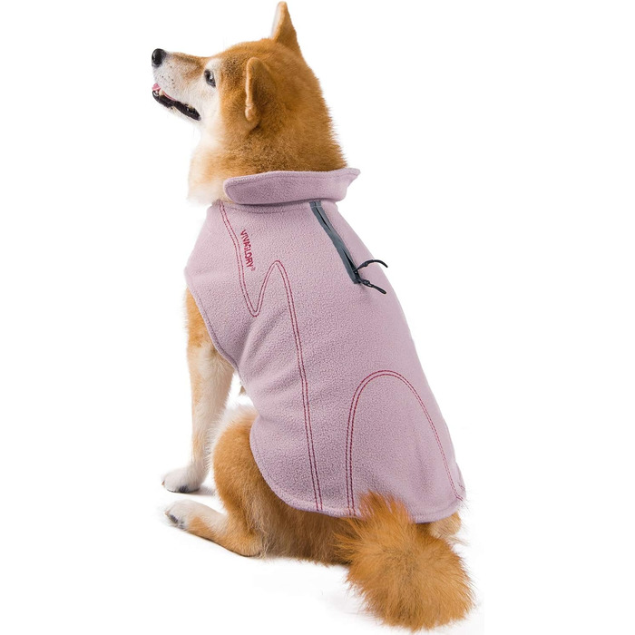 Тепла флісова куртка VIVAGLORY для собак, рожевого кольору, розмір M (обхват грудей 56-68 см), з застібкою-липучкою та отвором для повідка