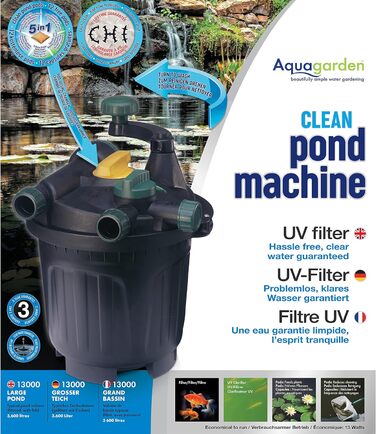 Фільтр для ставка Aqua Garden 8825, механічний та біологічний, без поролону, з УФ-очищувачем, для чистої води, об'єм до 13000 л, чорний