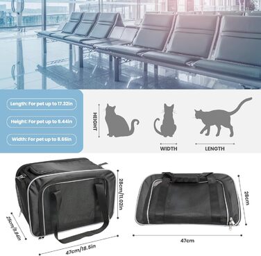 Складана переносна сумка-переноска для котів та маленьких собак, чорна. Підходить для подорожей на авто, літаку або поїзді.
