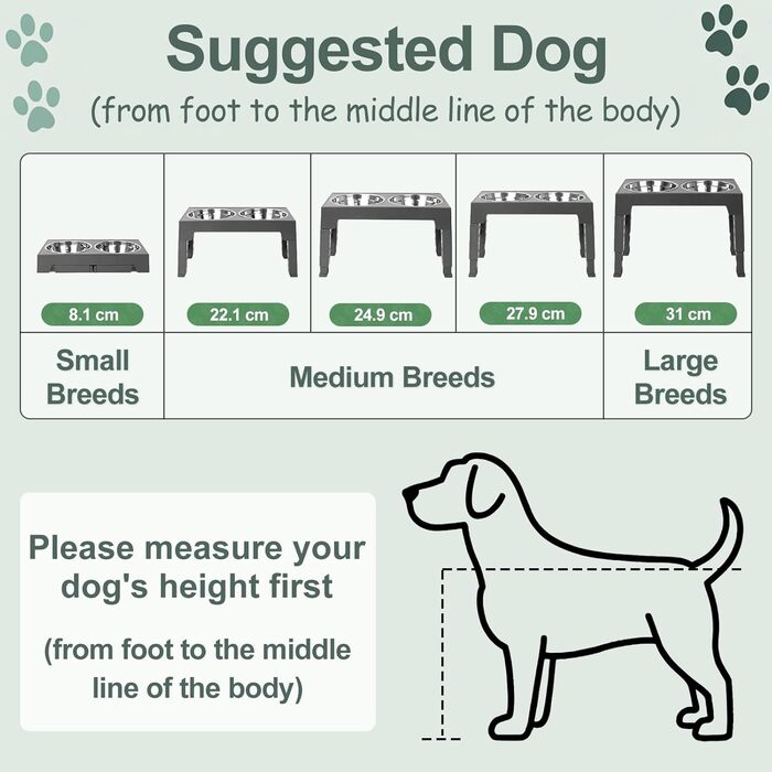 Підвищена годівниця для собак з регулюванням висоти (8-31 см), 2 миски з нержавіючої сталі та 1 миска для повільного годування, антиковзаюча, BPA-free пластик (сіра)