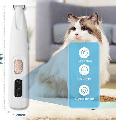 Бездротовий триммер для тварин PawTrim Pro з LED-підсвічуванням, USB, акумуляторний, вологостійкий. Для собак, котів, догляду за лапами, вухами, обличчям та тілом