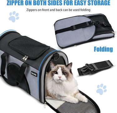 Транспортна сумка для котів та собак, дихаюча та складна, переноска для котів з регульованим плечовим ременем, знімна плюшева підстилка (Сірий, S)