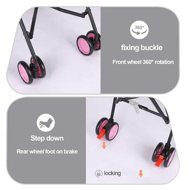 Дитяча коляска 3-в-1 для собак та котів, складана, 6 коліс, сітчаста тканина, рожева