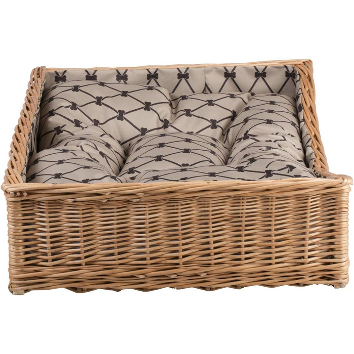 Корзина для собак та котів з плетеної лози, лежанка, 80x50 см, з подушкою (Бежевий)