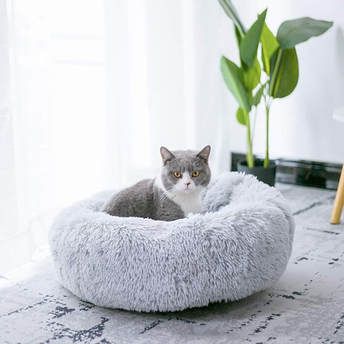 М'яке ліжко для собак та котів Deluxe, круглої форми, Doughnut, сірого кольору, 60 см, водонепроникне дно
