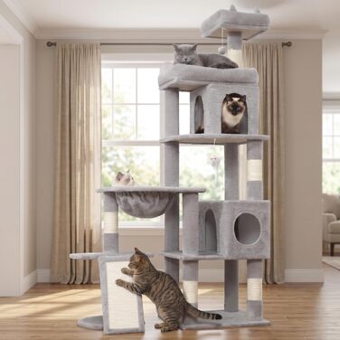 Комплекс для котів Kratzbaum XL 173 см, сірий: будиночок, платформа, дряпка, іграшки