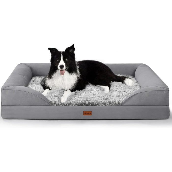 Ортопедичні лежанки для собак Gimars великих порід: м'який пінопласт, водонепроникний чохол, підтримуючі, напівкруглі, для цуценят, літніх та хворих собак (Сірий, L-Square)