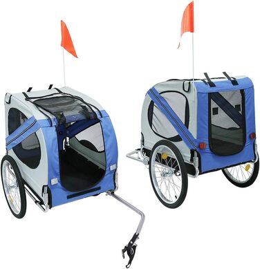 Багатофункціональний велопричіп 2-в-1: для дітей та домашніх тварин. Велосипедний візок-причіп, 2 місця, сірий/блакитний (137x73x90 см)