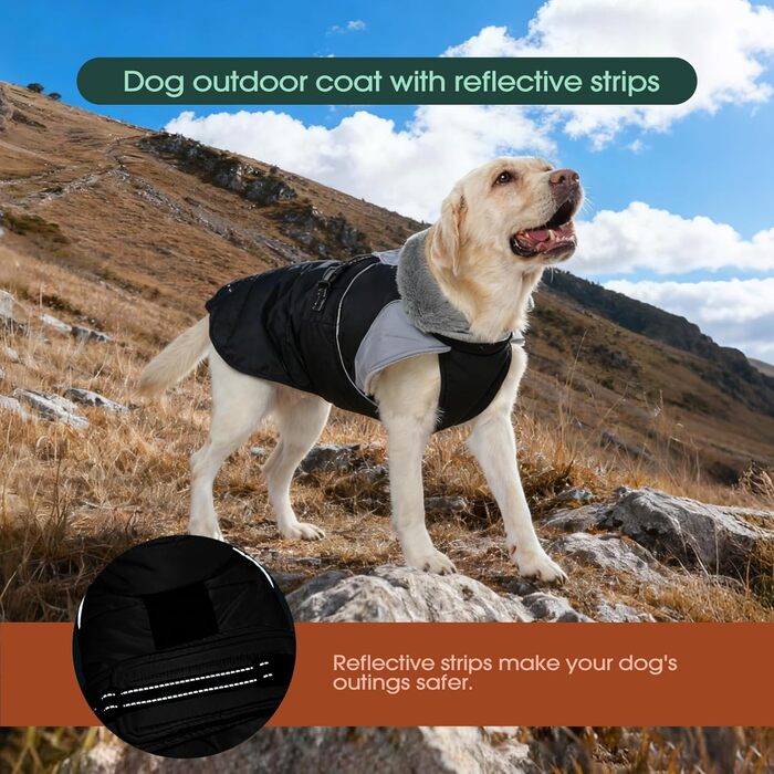 Водонепроникний та вітронепроникний зимовий одяг для собак середніх порід Kuoser, тепла куртка для собак з еластичним коміром, світловідбиваючий зимовий одяг для собак, чорна зимова куртка M