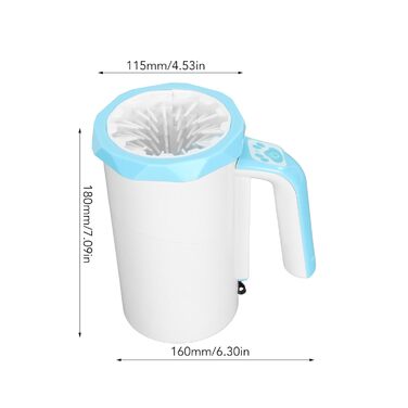 Автоматичний мийка лап для собак, перезаряджувана, багатофункціональна, силіконові щетинки, портативна (білий/синій)