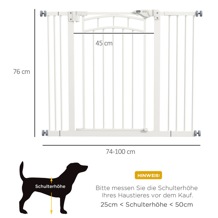 PawHut Dog Door Gate 74-100 см шлагбаум з дверима з автоматичним закриванням без свердління для малих і середніх собак