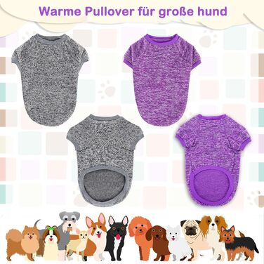 Пуловери для собак RANYPET 2 шт. Великі, теплі, зимові, в'язані, для середніх собак, 9XL (обхват грудей 90 см, довжина спини 75 см), 5XL (обхват грудей 70 см, довжина спини 55 см), колір: фіолетовий+сірий