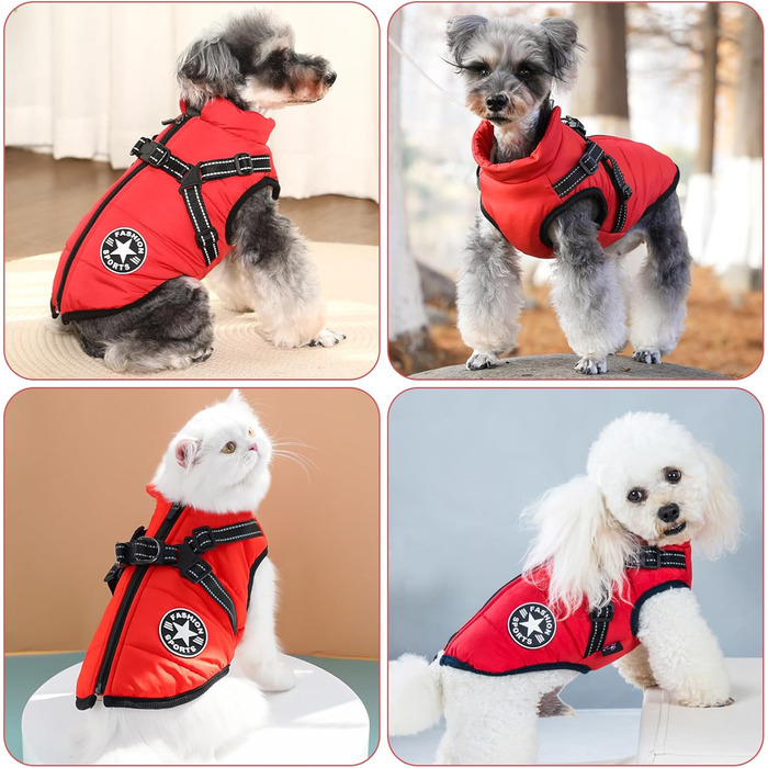 Водонепроникна жилетка для собак на зиму, без рукавів, з лямками, для маленьких собак (L)