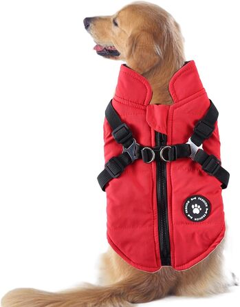 Зимовий теплий одяг для собак: куртка з жилетом, флісова водонепроникна жилетка для цуценят та собак великих, середніх та малих порід (червоний, 2XL)