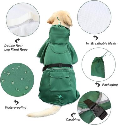 Дощовик для собак KOOGAL, зелений, зимовий, 6XL, для середніх і великих порід