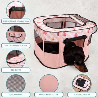 Зручний вольєр для тварин Belle Vous Pinker: для собак та котів, розкладний, дихаючий, знімний верх, для дому та вулиці