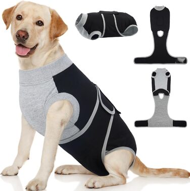 Захисний одяг для собак після операції Kuoser M, чорний – дихаючий захисний костюм для сук та самців, альтернатива електронному нашийнику, розмір M (довжина спини: 34-41 см, обхват грудей: 49-59 см)