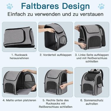 Рюкзак для тварин до 10 кг з сіткою, дихаючий, з лінійкою безпеки та килимком - сірий