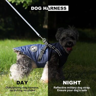 Теплий зимовий одяг для собак M+ чорного кольору: куртка, жилетка, одяг для маленьких собак, водонепроникний, з відбиваючими елементами