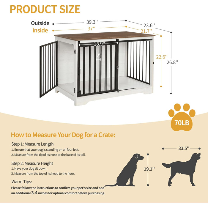 Будиночок для собаки Hzuaneri 100 см з дверцятами, дерев'яний, для дому, біло-коричневий