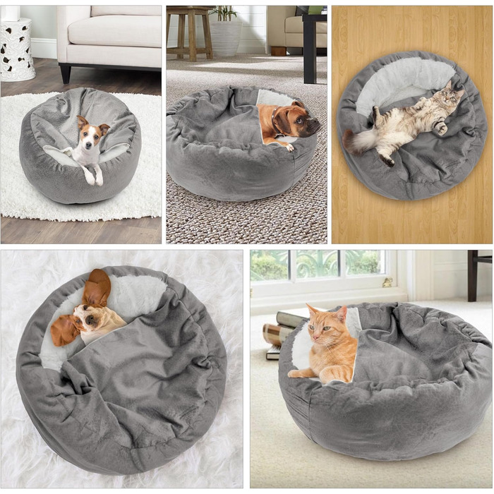 Кругле ліжко для собак та котів, Ø 60 см, сірий колір, до 12 кг, з подушкою. Підходить для великих, середніх та маленьких тварин.