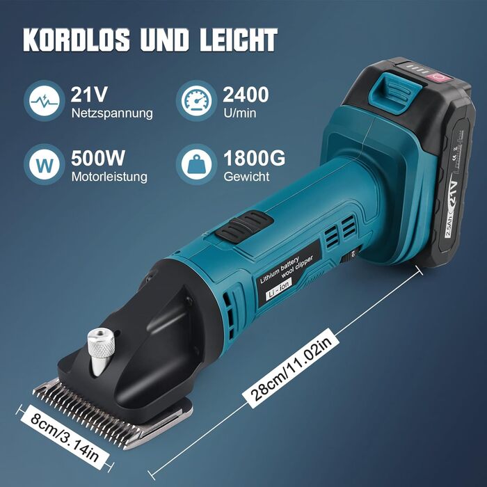 Акумуляторна машинка для стрижки коней, 500W, 6 швидкостей, професійна, сумісна з Makita 18V