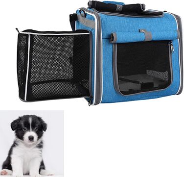 Клітка-переноска для собак та котів Asixxsix на велосипед, розширювана, складна, водовідштовхувальний матеріал Oxford, до 8 кг (Сірий, Блакитний)