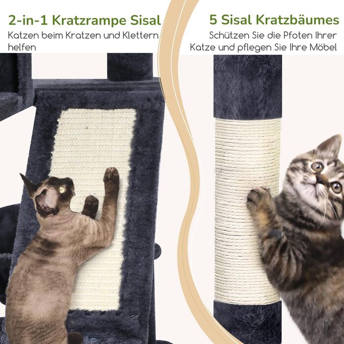 Комплекс для котів Globlazer з будиночками, лежаками та когтеточками, 189 см, XXL, темно-сірий