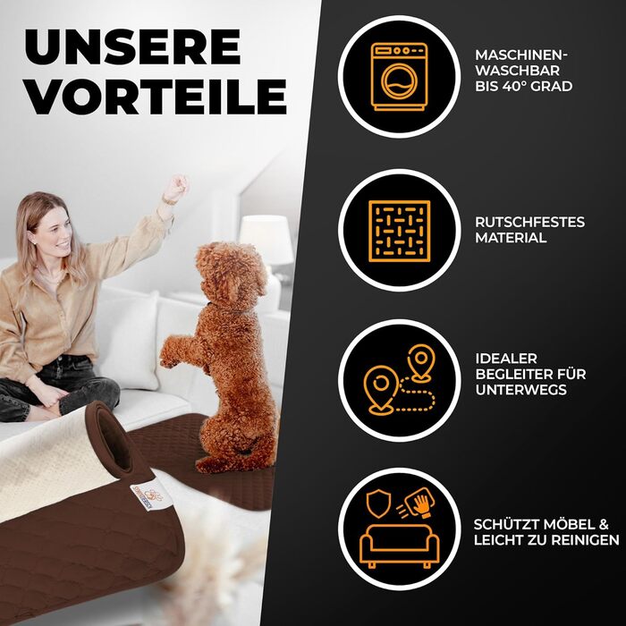 Водонепроникний килимок для собак - міцний килимок для захисту дивану та ліжка - нековзний килимок для собак, підходить для великих собак - можна прати в пральній машині - 100 x 80 см - коричневий