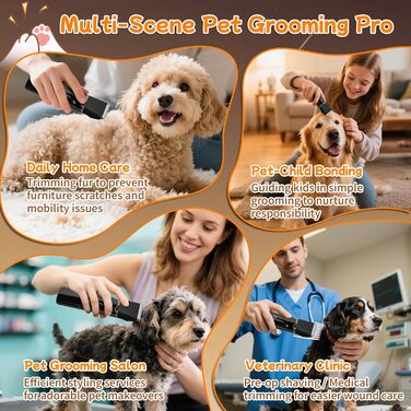 Набір для стрижки собак 4 в 1 Ninonly: тиха, акумуляторна машинка для собак та котів з 4 насадками для тіла, лап, очей та вух. Тример для лап. Чорний колір