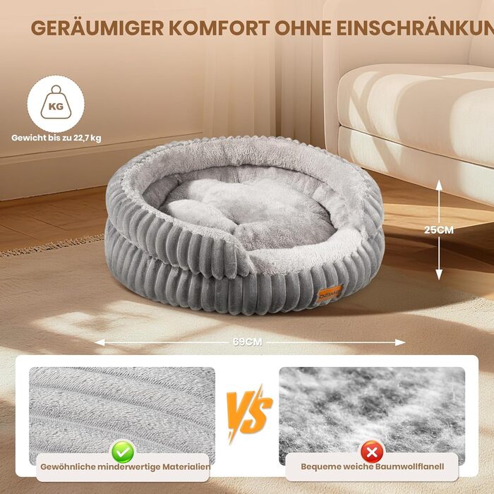 Ортопедичне ліжко для собак Deime, м'яке кругле ліжко, миється, собаче ліжко з знімним підкладом для двостороннього використання, кошик для собак, неслизький килимок для собак маленьких та середніх порід