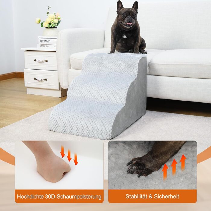 Східці для собак KSIIA, 3 сходинки, 40 см, сірі. Ідеально для маленьких собак та котів, підходить для ліжка, дивану, софи та авто. Розміри: 40x57x40 см