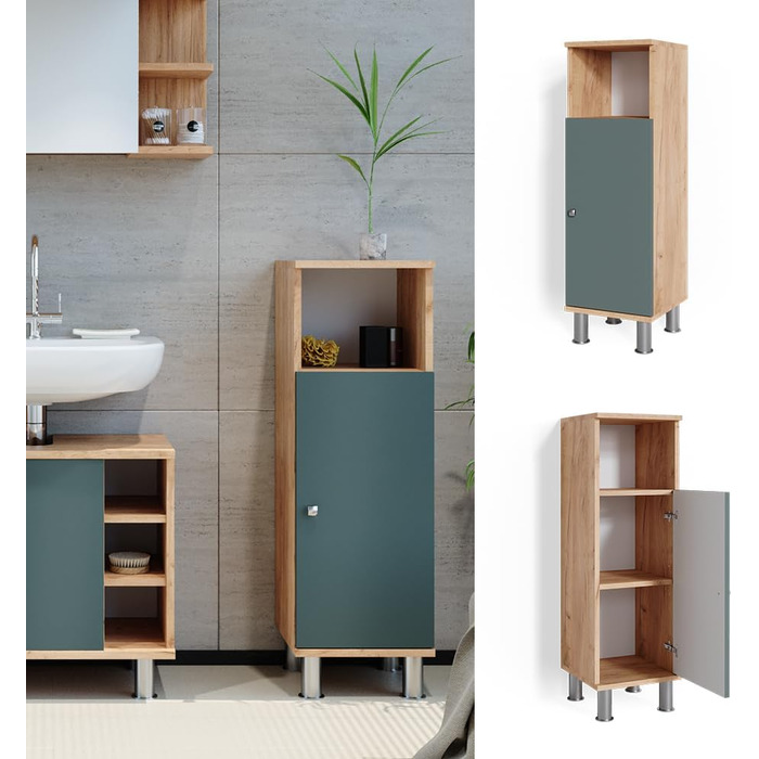 Пенал для ванної Vicco Fynn, антрацит/золотий, 30x95 см, зелений