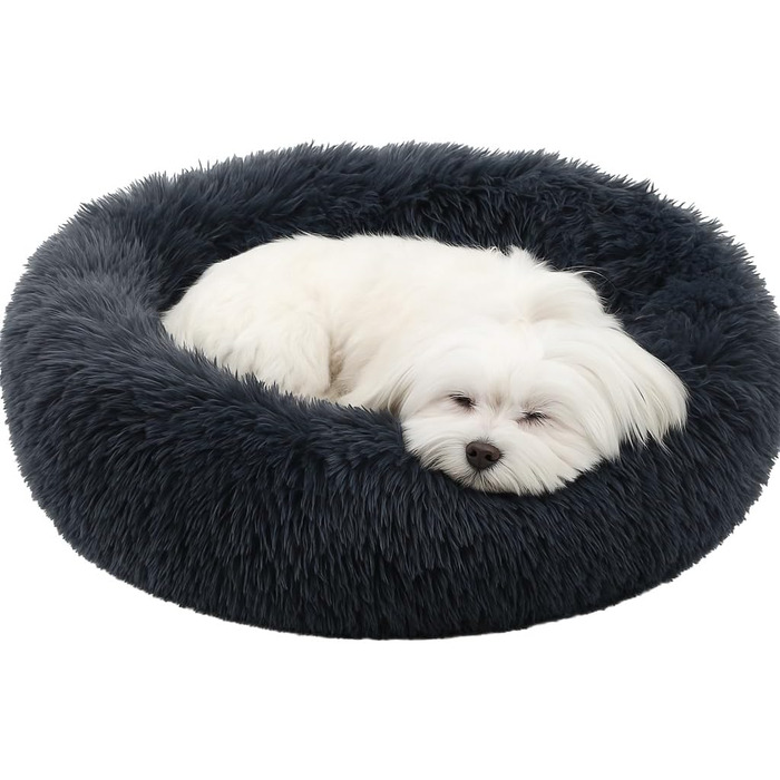 Кругле ліжко для собак та котів Flamingo, м'яке, Donut, знімний наповнювач, плюш, 55 см, сірий колір (55x55x12 см)