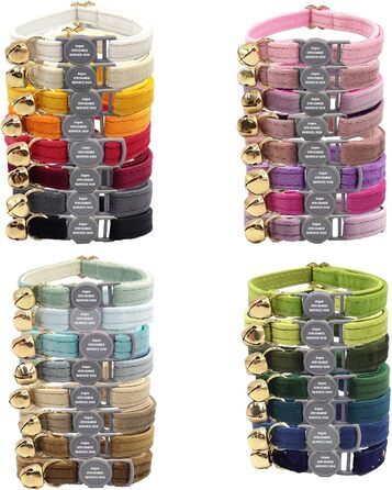 Персоналізоване ошатне нашийник для кота з безпечною застібкою та дзвіночком, нашийник з іменним жетоном та номером телефону, регульований, з велюру, для кошенят