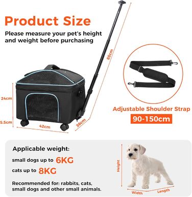 Трансформер для котів та маленьких собак Babenest: сумка-переноска з колесами, для подорожей літаком, з телескопічним ручками та ременем, чорна