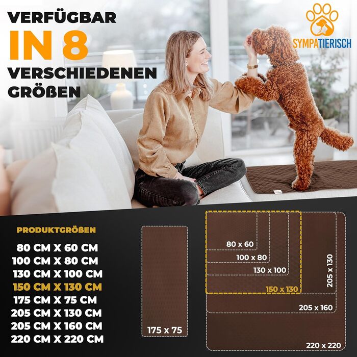 Водонепроникний плед для собак SympaTierisch - захист дивану та ліжка - антиковзаюча підстилка для собак, великих розмірів, придатний для прання - Колір: Коричневий, 150 x 130 см