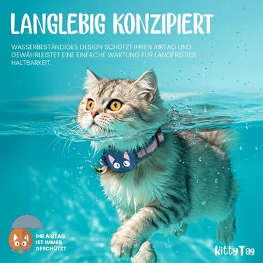 Нашийник для котів KittyTag з аксесуарами, сумісний з Apple Airtag, світловідбиваючий та світосвітний, GPS, захист від задушення, регульований (темно-синій)