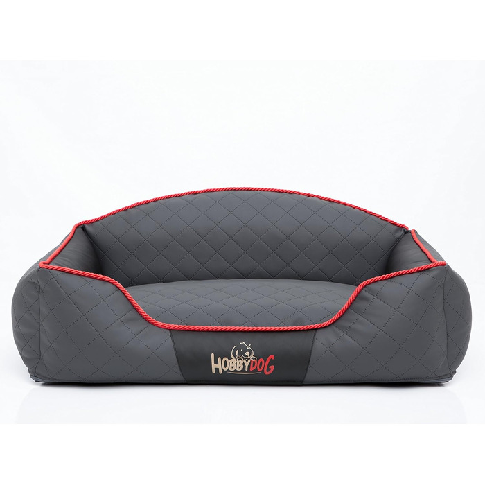 Лежак для собак Hobbydog Elite XXL, штучна шкіра, сірий/чорний, 110x85x30 см