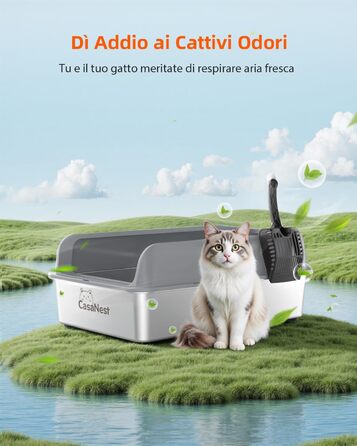 Сміттєве відро CasaNest для котів з нержавіючої сталі, XXXL, велике, антивитік, антиприлипання, темно-сірий