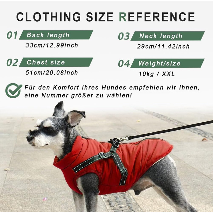 Зимова жилетка для собак, водонепроникний теплий одяг з D-кільцем (зелений, XL) та (червоний, 4XL)