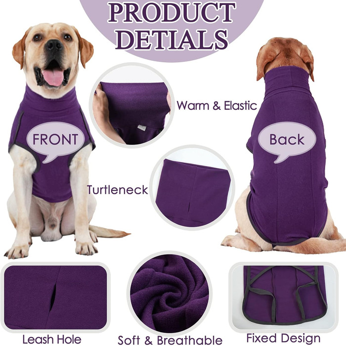 Теплий флісовий пуловер для собак, піжама, верхній одяг для осені та зими. Підходить для цуценят та собак різних розмірів (XXS-2XL). Кольори: червоний, фіолетовий