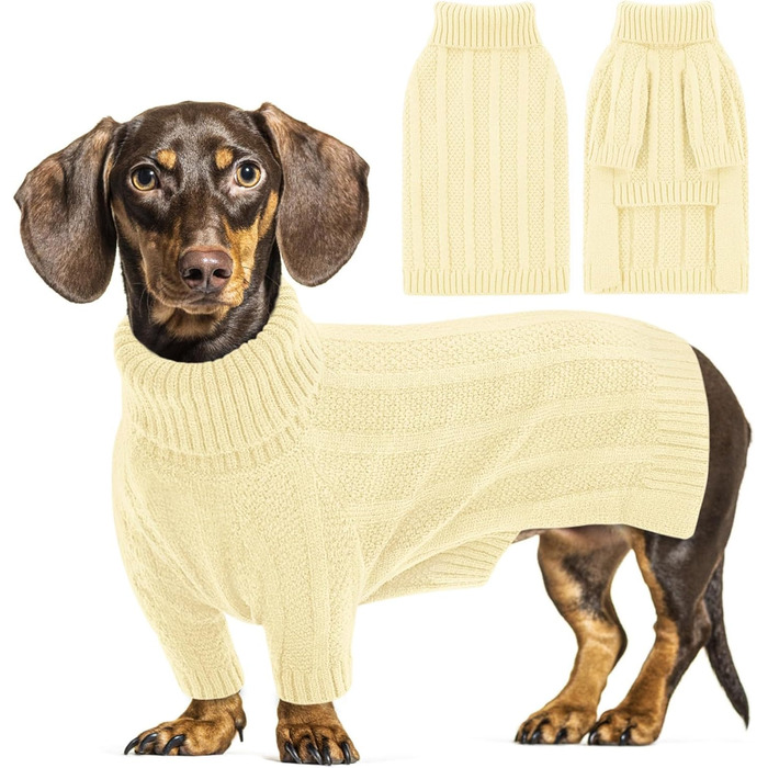 Теплий в'язаний пуловер для собак маленьких порід Queenmore (S, слонова кістка)