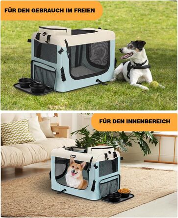 Транспортна переноска для собак та котів Reerooh Hundebox M, 60x42x42 см, складана, з мискою, блакитна