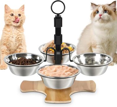Підвищені годівниці для котів Optyuwah: набір 5 штук з нержавіючої сталі, регульована висота, для води та корму, також підходять для маленьких собак