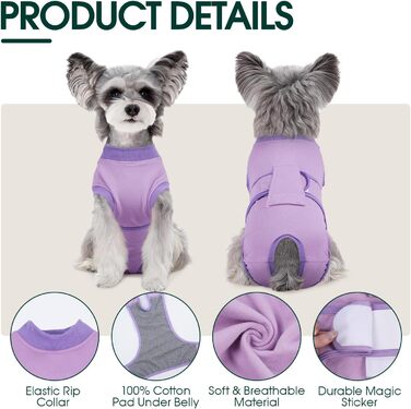 Захисний одяг для собак Kuoser M після операції (для сук та кобелів), дихаючий, альтернатива електронному нашийнику, розмір M (спина: 34-41 см; груди: 49-59 см), колір: фіолетовий