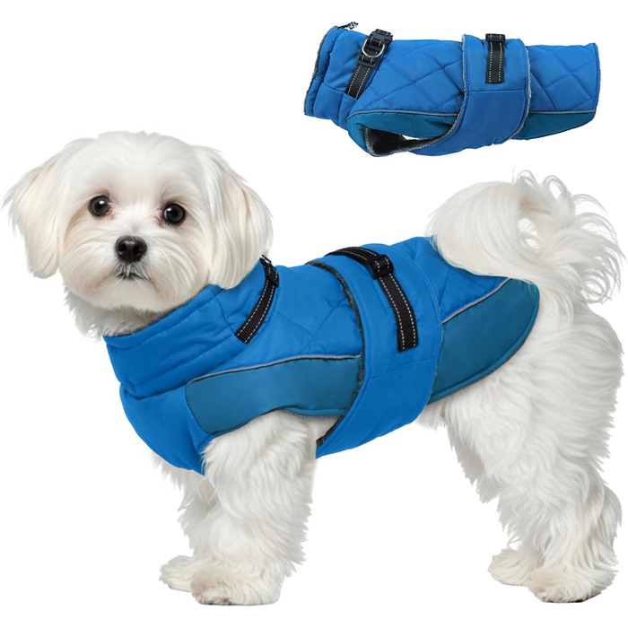 Зимовий теплий пуховик для собак S, блакитний. Тепла куртка для маленьких собак, наприклад, Цвергшнауцер. Захист від холоду та снігу.