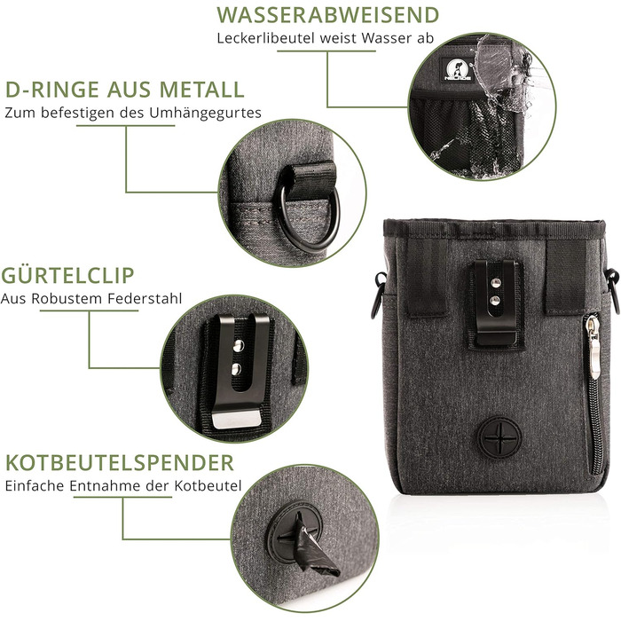 Мішок для ласощів для собак - міцний та водонепроникний аксесуар для прогулянок та тренувань (Чорний, Grey Edition)